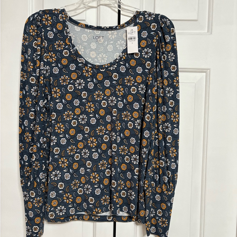 LOFT Black Fitted Blouse with Long Sleeves
